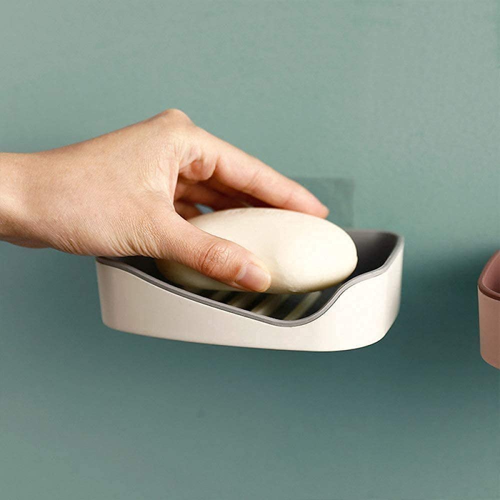 Wall Mounted Double Layer Soap Holder (Pack of 2) | Self - Adhesive Drain Soap Dish - Saadiq.pk