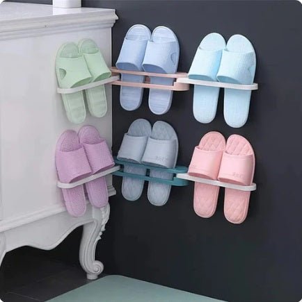 Wall Mounted Slipper Rack – Punch - Free Adhesive Shoe & Towel Holder - Saadiq.pk