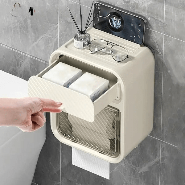 Wall Mounted Toilet Paper Holder with Drawer & Phone Shelf - Saadiq.pk