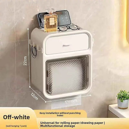 Wall Mounted Toilet Paper Holder with Drawer & Phone Shelf - Saadiq.pk