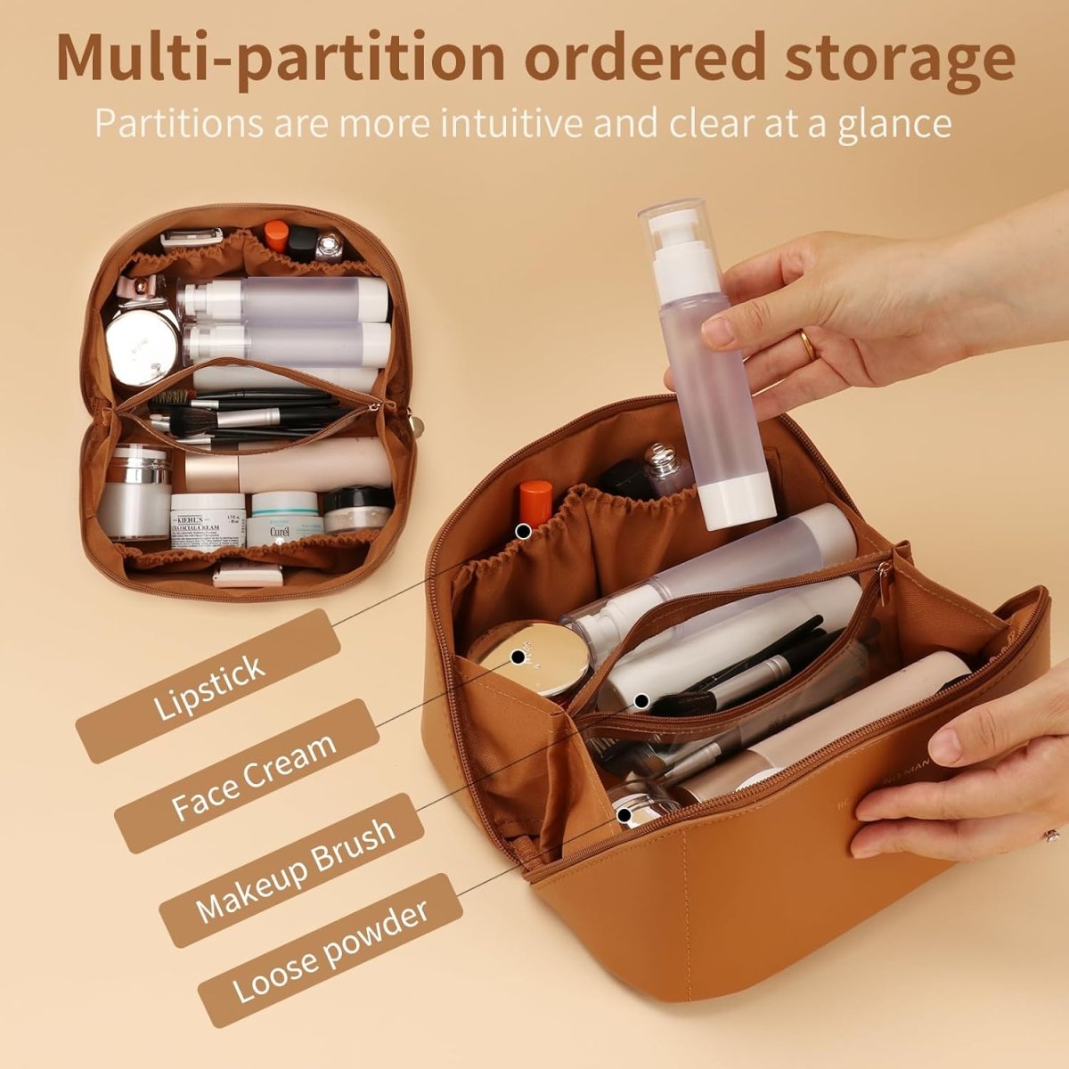Waterproof Makeup Storage Bag | Large Capacity Travel Cosmetic Organizer | Portable Toiletry Pouch with Handle - Saadiq.pk