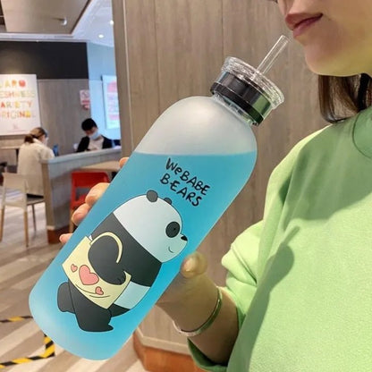We Bare Bear Frosted Water Bottle 500ml – Cute Portable Bottle - Saadiq.pk