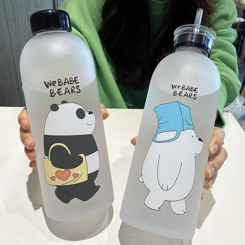 We Bare Bear Frosted Water Bottle 500ml – Cute Portable Bottle - Saadiq.pk