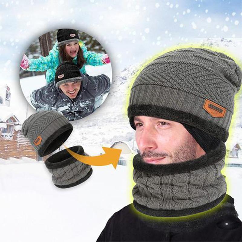 Winter Cap – Winter Knitted Beanie Hat & Neck Warmer Set – Unisex Thermal Fleece - Lined Cap for Cold Weather - Saadiq.pk