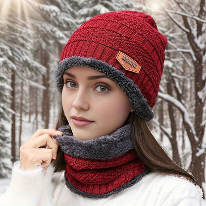 Winter Cap – Winter Knitted Beanie Hat & Neck Warmer Set – Unisex Thermal Fleece - Lined Cap for Cold Weather - Saadiq.pk