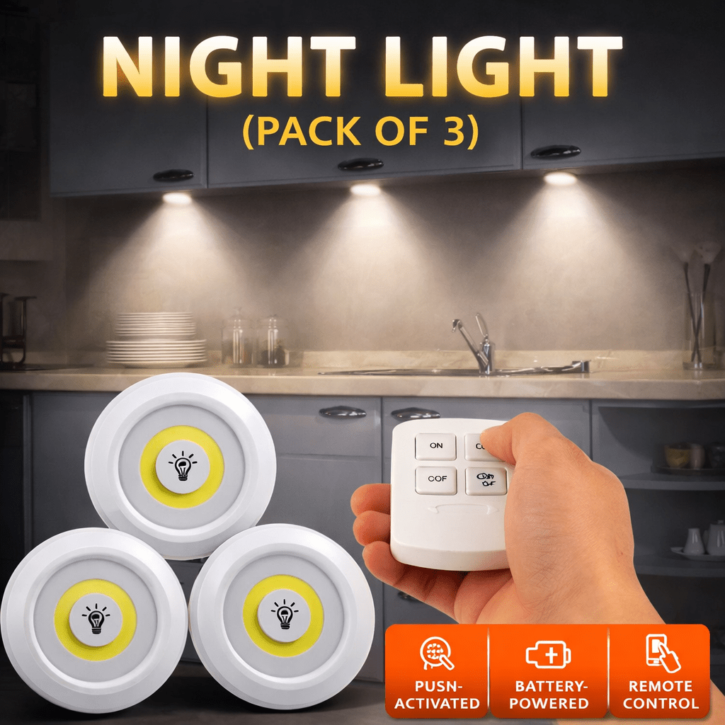 Wireless LED Night Light Pack of 3 with Remote – Stick On Cabinet Lights - Saadiq.pk